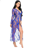 Toucheart Sexy Lace Mesh Transparent Sexy Robe Nightgown Women's See-Through Lace Printing Deep V-Neck Home Ultrathin Nightgown