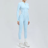 Padded Women Long Sleeve Sport Yoga Jumpsuit Workout Clothes for Women Sportwear Backless Zipper Fitness Gym Outfit