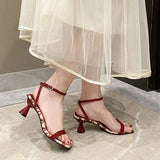 One Word Belt Buckle Patchwork Pumps Shallow Peep Toe Chunky Heel Hollow Pumps Fashion Casual 2026 New Arrivals Summer Sandals