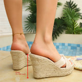 Summer Boho Bow Knot Espadrille Wedge Sandals for Women Open Toe Slip-On 10cm Platform Heel Casual Mules Slides Beach Shoes