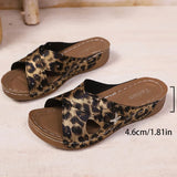 Plus Size 36-43 Leopard Print Sandals Women Summer 2025 Lightweight Wedges Slippers Woman Cross Band Thick Sole Slides Shoes