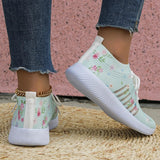 Fashion Printed Breathable Sneakers Women Thick Bottom Knitted Walking Shoes Woman Hollow Out Slip On Sports Shoes Female 35-43