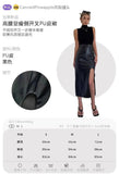 WOMENGAGA High Waist Slim Side Split PU Leather Skirt For Women Spring/Summer Irregular Split One Step Skirt Mid Length 761R