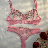 Pink Lingerie Woman Lace Underwear Fairy Embroidery Brief Sets Bra Panties Kits Breves Sets