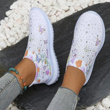 2025 Fashion Crystal Platform Sneakers Women Plus Size Slip On Flowers Printed Flats Woman Breathable Soft Sole Wakling Shoes