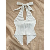 Summer for Women Sleeveless Top Clothes Solid Split Backless Women Sexy V-neck Halter Neck Crop Top
