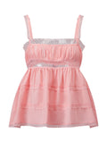 Women's Solid Color Babydoll Tank Tops Summer Stylish Lace Trim Loose Hem Square Neck Spaghetti Strap Sleeveless Camisoles