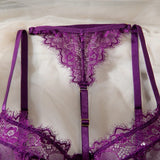 Toucheart Sexy Lingerie Suit for Women Lace Patchwork Halter Bra Set Solid Color Sexy Mesh See-through Garters Underwear Set New