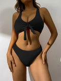 2026 Bowknot Sporty Bikinis Solid Swimwear Female Sexy Swimsuit Women Bathers Bathing Swimming Swim Suit Beachwear