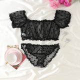 Women 2-Piece Lingerie Dot Embroidery Mesh Fancy Outfit Romantic Underwear Set Bra And Panty Sets