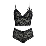 2026 New Floral Thin Lace Lingerie Set Women Triangle Cup Bralette Adjustable Strap Printed Intimate Underwear Suit