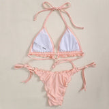 Ribbed Ruffled Frilled Brazilian Bikini Women Swimsuit Female Swimwear Two Pieces Bikini Set Halter String Bathing Suit Swim