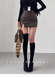 Mature Pure Desire Sexy High Waist Hip Slit Anti-Exposure Bodycon PU Leather Mini Skirt Fashion Sexy Women Mini Skirts 99JO