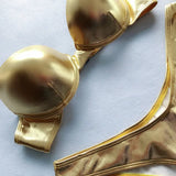 Shiny PU Faux Leather Bikini Women Swimsuit Female Swimwear Two-pieces Bikini Set Underwired Bra Cup Bikinis Bathing Suit Swim
