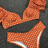 Sexy V Neck Short Sleeve Polka Dot Bikini Female Swimsuit Women Swimwear Two-pieces Bikini set Bather Bathing Suit Swim Lady
