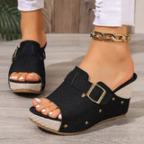 Fashion Buckle Chunky Wedges Sandals Women Rivets Decor High Heel Platform Slippers Woman Plus Size Non Slip Summer Sandles 43