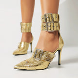 2026 Spring Fashion New Sexy Nightclub Party Pointed Toe Metal Buckle Decorated High Heel Shoes Women's Shoes Size 34-48