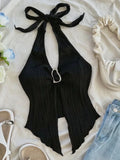 Summer for Women Sleeveless Top Clothes Solid Split Backless Women Sexy V-neck Halter Neck Crop Top