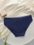 Women Ribbed Cotton Briefs Lace Trim Mid Waist Panties Soft Breathable Rhinestone Star Decor Ladies Daily Basic Underwear W134
