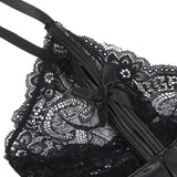 Black Sexy Lingeries Faux Leather Hollow Out Ruffled Lace Zipper Deep V-Neck Jumpsuits Adjustable Straps Elegant Women Bodysuits