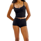 2 Piece Sets Women's Solid Color Bow Camisole Tops and Shorts Sets Summer Casual Loungewear