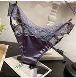 Women's Briefs Satin Lace Sexy Women's Underwear Low Waist Transparent Hollow Out Panties Breathable Soft Seamless Lingerie
