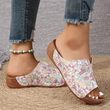 Mix Color Med Heels Slippers Women 2025 Summer Pu Leather Thick Platform Sandals Woman Lightweight Open Toe Non-Slip Flip Flops