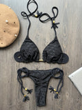 New Red Special Fabric Bikini Set Sexy Women's Hollow Fabric Split Swimsuit Summer Beach Bikini