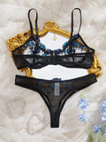Womens Embroidered Bralette Lingerie And Panty Set Floral Design Soft Stretch Fabric Comfortable Everyday Underwear