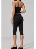 Color Blocked Strapless Yoga Suit 2 Pieces Women Sports Bra High Waist Leggings Fitness Suit Outwear Running Push Up Tracksuit
