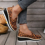 Sexy Leopard Print Wedge Heels Loafers Women Plus Size 43 Slip On Thick Sole Single Shoes Woman Round Toe Platform Casual Shoes