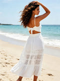 Women Lace Floral Long Dress Sleeveless Loose A-line Dress 2026 Summer Bohemian Casual Sexy Chic Dresses