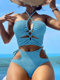 2026 Sexy High Wasited Swimsuit Women Solid Bikini Hollow Out Cross Swimwear Female Bathers Bathing Swimming Swim Suit Beachwear