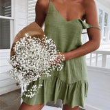 V Neck Summer Dress for Dating Women Dress Solid Color Flounce Edge Spaghetti Strap Women Party Dresses
