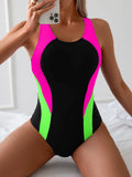 2026 Sporty Slim One Piece Swimsuit Women Color Matching Swimwear Female Sexy Bathers Bathing Swimming Swim Suit Beachwear XXL