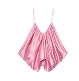 Women's Casual Fashion Silk Pleated Camisole Top Satin Camisole Top For Women Spaghetti Strap White Pink And Cream Colors 384X