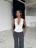 2026 Spring Summer New Arrival Elegant Sleeveless Women's Short Top Chic Fitted Lace-Panel Deep V-Neck Crop Tank Top Commute