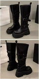 2026 New Vintage Thick Bottom Woman Knee High Boots Fashion Belt Buckle Zippers Shoes Female Knight Long Booties Shoes