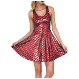 Cocktail Dress Womens Glitter Costume Party Dresses Swing A Line Metallic Shiny Festival Outfit Cosplay Fish Scale Vestidos