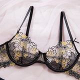 Toucheart Erotic LingerieNew Butterfly Embroidered Mesh See-through Sexy Contrastingerotic Lingerie Four-piece Setwith Stockings