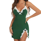 Women's Sexy Summer Nightgown, Short Lace Trim Hip-Hugging Black Camisole Sleep Mini Dress,Homewear Loungewear
