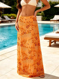 Women Summer Long Skirt for Beach Party Club Sequin Floral Embroidery Loose Fit Straight Skirt Casual Elegant Streetwear