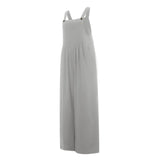 Women Fashion Jumpsuits Sleeveless Buttons Suspender Wide Leg Pant Overalls with Pockets Casual Loose Romper Streetwear