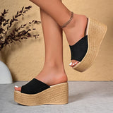 Summer 9Cm Chunky Heeled Slippers Women Plus Size 43 Peep Toe Platform Wedges Sandals Woman Casual High Heel Sandles Female