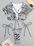 2026 Zebra-stripe Bikinis Women Cross String Swimsuit Swimwear Female Bathers Bathing Swimming Swim Suit Summer Beachwear