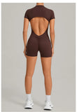 Women's Seamless Yoga Jumpsuits Sports Fitness Beauty Back Slim Fit Short-Sleeves One-Piece Workout Gym Training Bodysuits