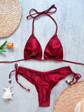 New Solid Color Bikini Set 2026 Women's Swimsuit Hanging Neck Rope Split Swimsuit 2-piece Set Summer Beachwear