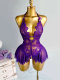 Elegant Lace Halter Neck Teddy Bodysuit With Bow Detail And Ruffled Hem Sexy Women's Lingerie