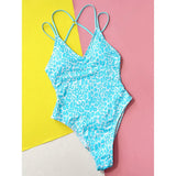 S - XL Sexy Leopard Printed V Neck Women Swimwear One Piece Swimsuit Female Backless High Leg Cut Bather Bathing Suit Swim V4808