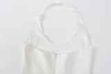 Halter Backless White Summer Women's Dress Sleeveless Beach Boho Short Mini Tierred Dresses with Shorts New Dress with Belt